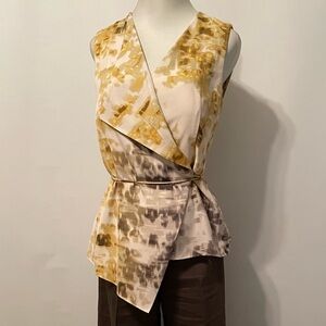 Kenneth Cole Abstract Print Sleeveless Wrap Top in Gold and Brown